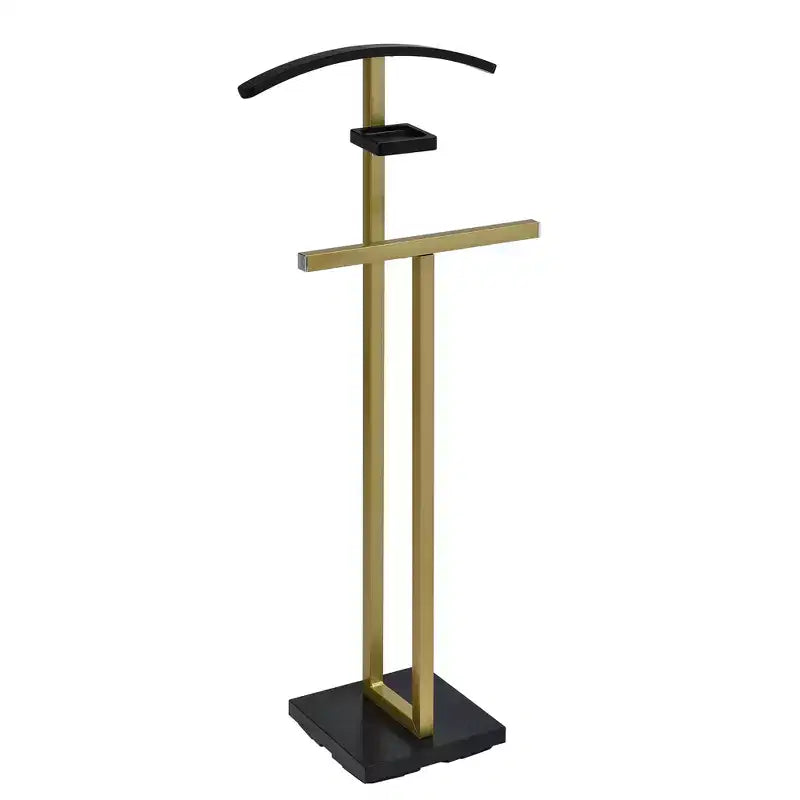 Metal & Wood Suit Valet Stand with Accessory Shelf and Clothes Rack