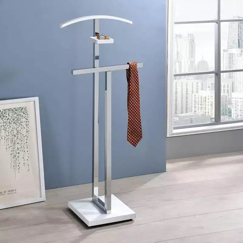 Metal & Wood Suit Valet Stand with Accessory Shelf and Clothes Rack