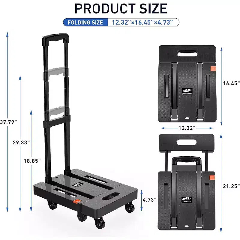 Folding Hand Truck, 500 LB Heavy Duty Luggage Cart, Portable Collapsible Utility Dolly with Elastic Ropes